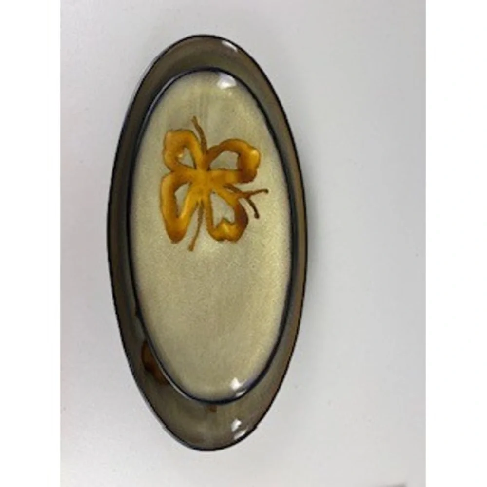 Pier 1 Kioko Hand Painted Stoneware Oval Serving Dish Butterfly Design GoldBeige